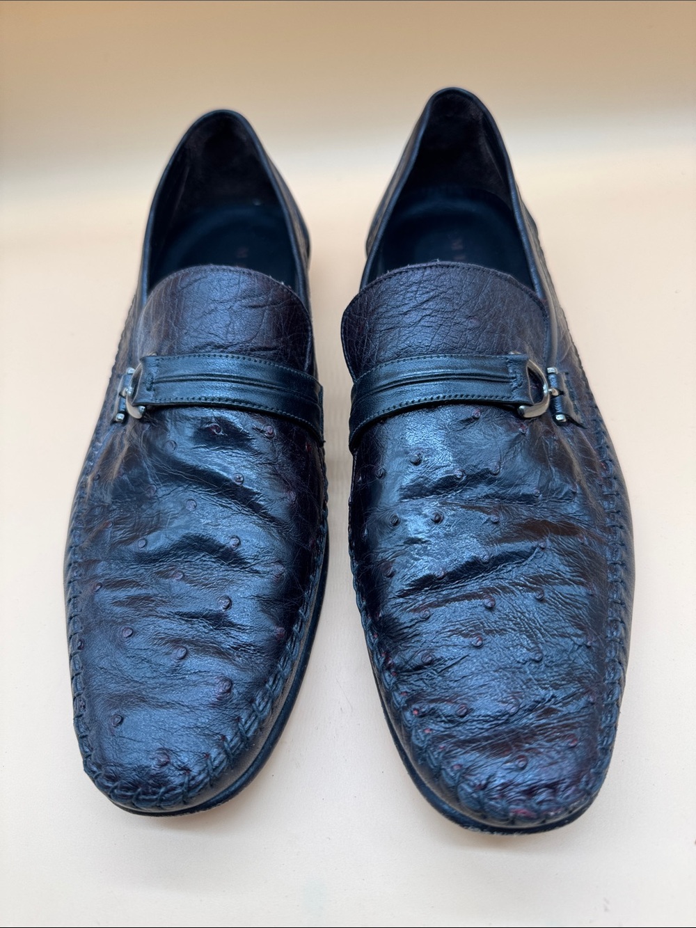 Men's  mezlan Black brown  ostrich &Leather Slip-On Dress Loafers SZ 10 M